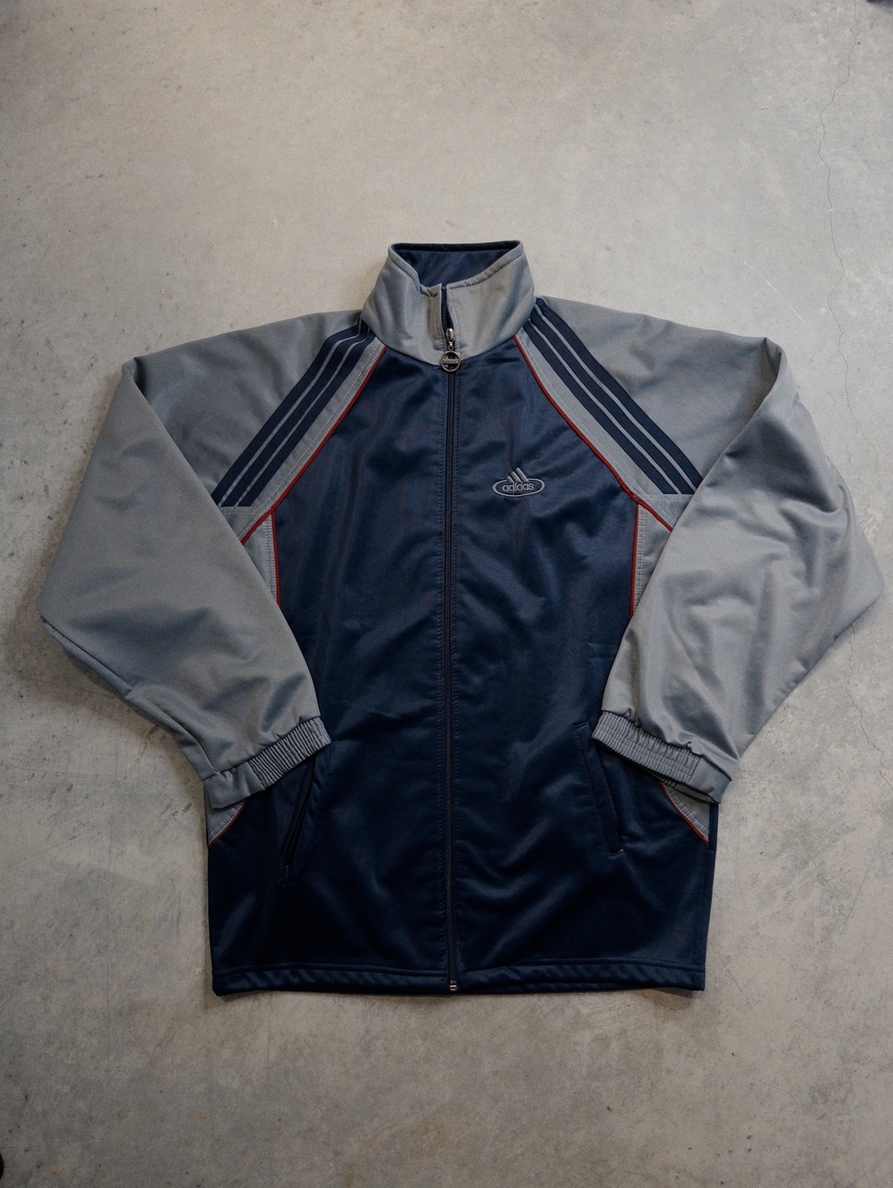 Adidas Navy Gray Track Jacket 3 Stripe XL
